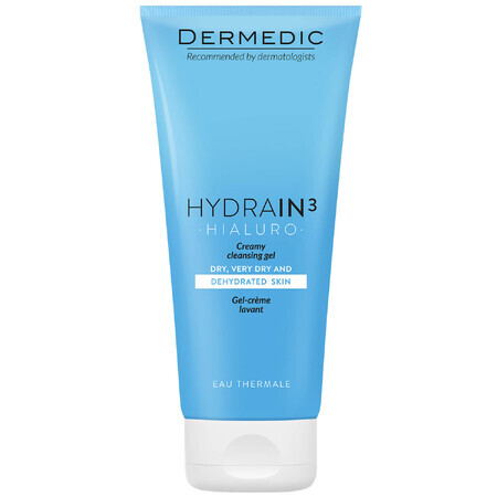 Dermedic Hydrain 3 Hialuro, gel cremoso per la pulizia del viso, pelle disidratata e secca, 200 ml