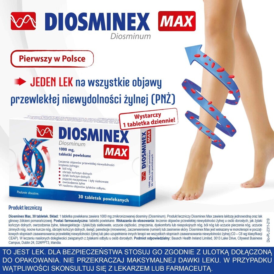 Diosminex Max 1000 mg, 30 comprimés pelliculés