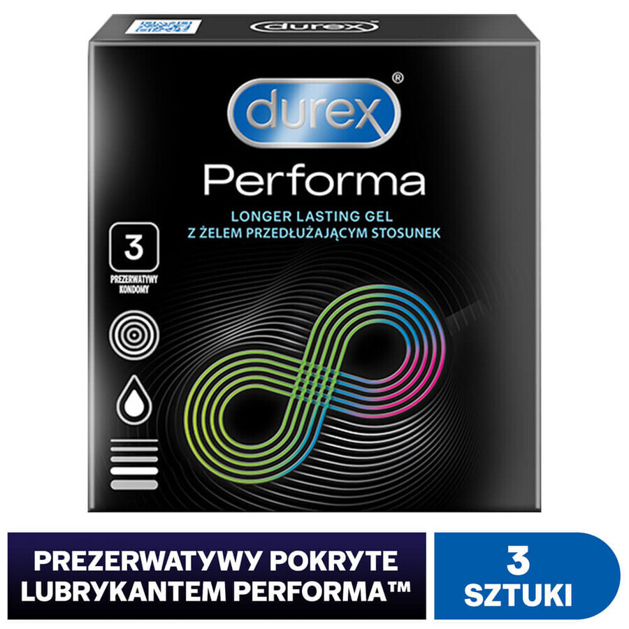 Durex Performa condoms with lubricant for prolonging intercourse, 3 pieces