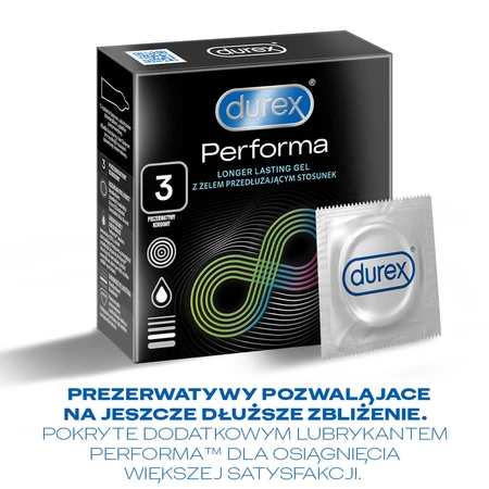 Durex Performa, preservativos con lubricante para prolongar las relaciones sexuales, 3 piezas
