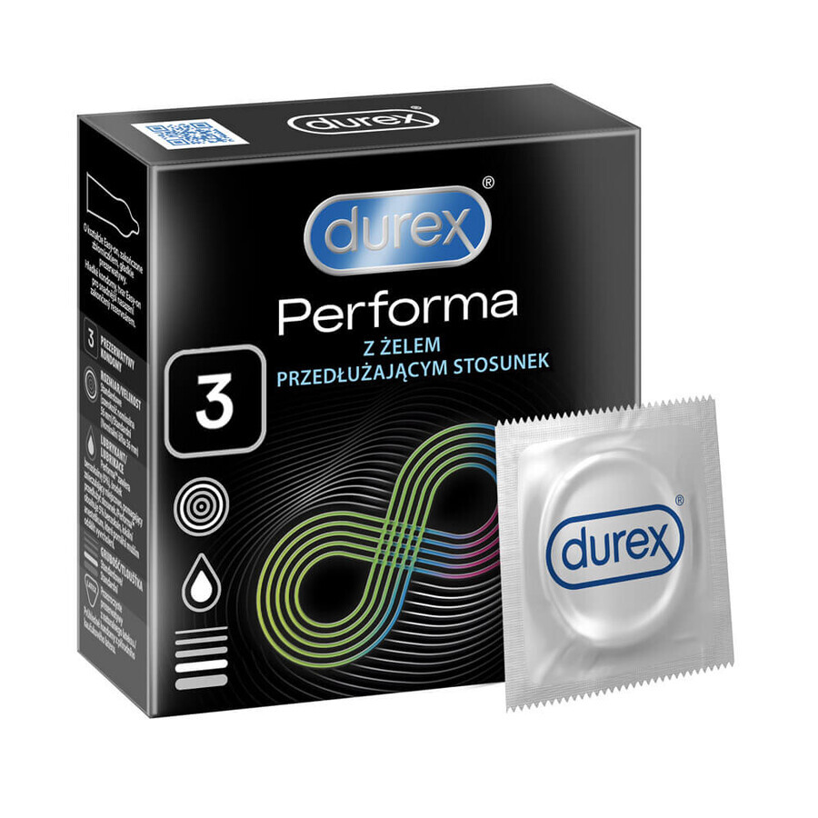 Durex Performa condoms with lubricant for prolonging intercourse, 3 pieces