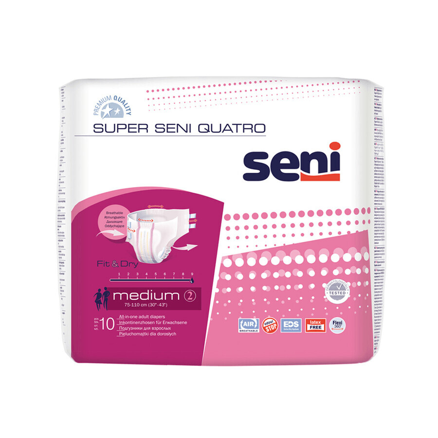 Seni Super Quatro, pantalones pañales, Medium, 75-110 cm, 10 piezas