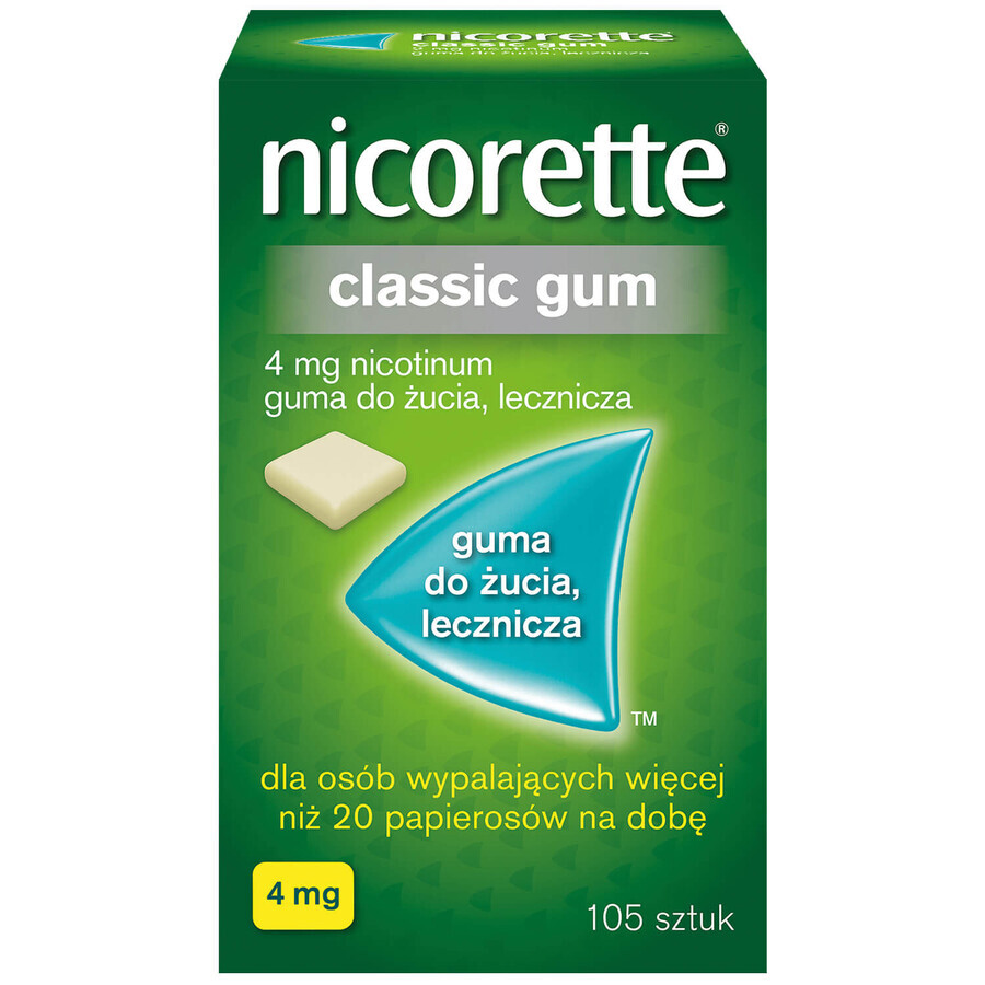 Nicorette Classic Gum 4 mg, medicinale kauwgom, 105 stuks