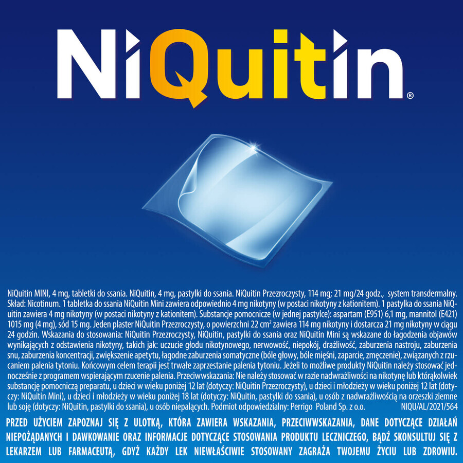 NiQuitin Transparent 21 mg/24 h, sistem transdermic, plasture, 7 bucăți