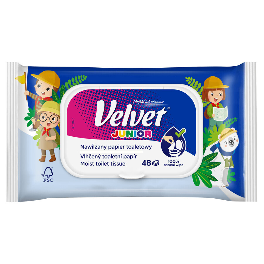 Velvet Junior, vochtig toiletpapier, met clip, 42 stuks