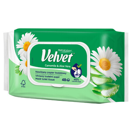 Fluweel, vochtig toiletpapier, kamille &amp; aloë vera, met clip, 42 stuks