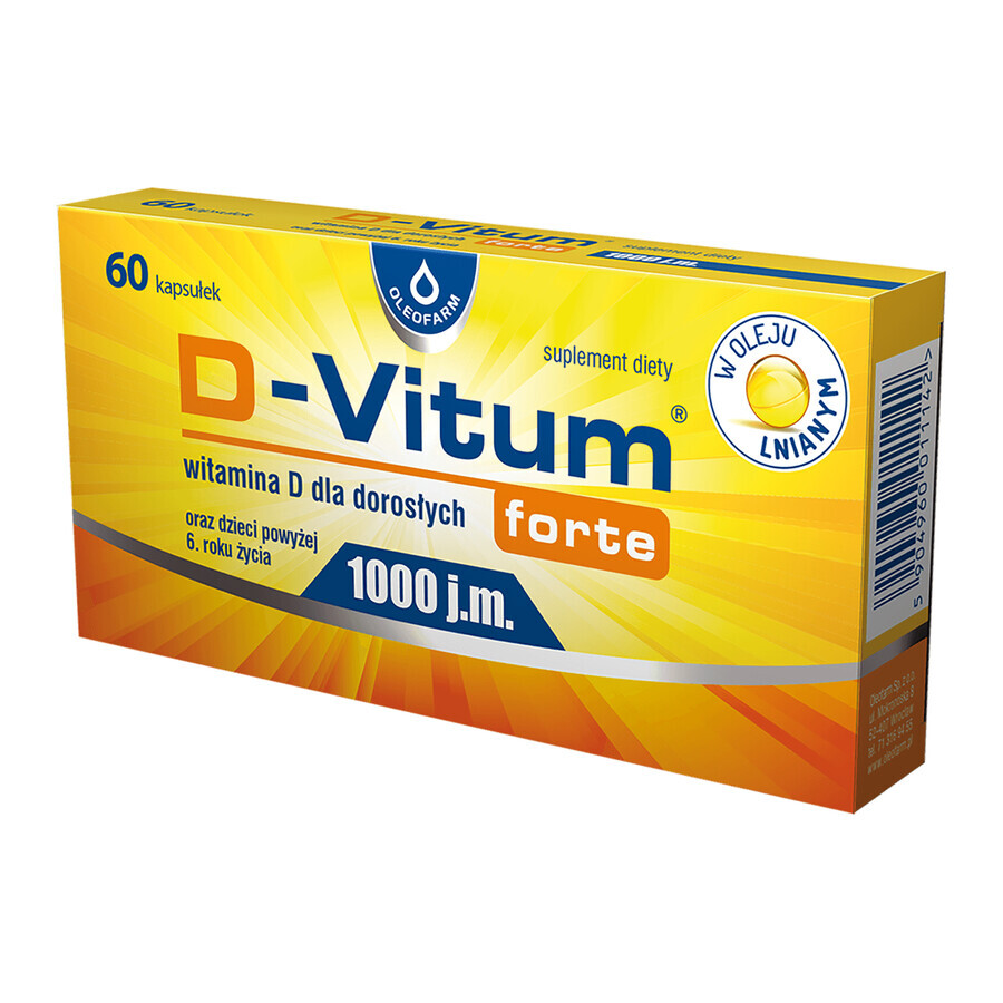 D-Vitum Forte 1000 UI, vitamina D per adulti e bambini di età superiore ai 6 anni, 60 capsule