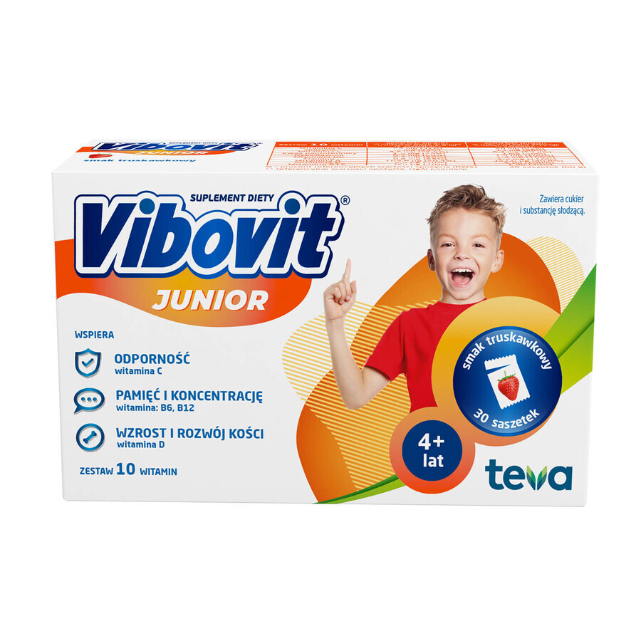 Vibovit Junior, 4-12 jaar, aardbeiensmaak, 30 zakjes