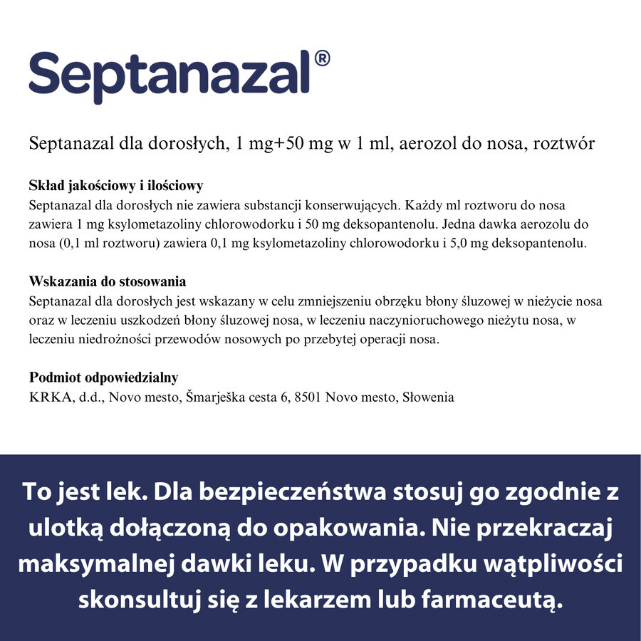 SeptaNazal voor volwassenen (1 mg + 50 mg)/ ml, neusspray, 10 ml