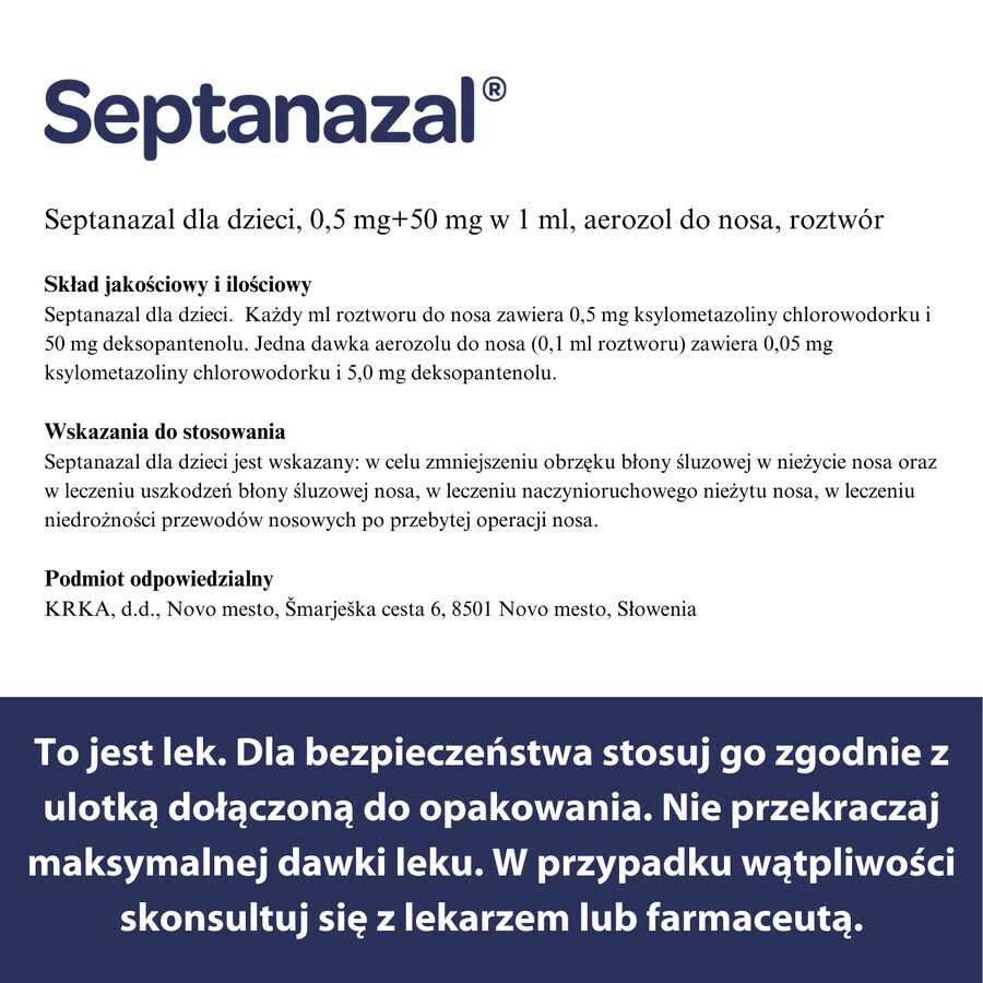 SeptaNazal voor kinderen (0,5 mg + 50 mg)/ ml, neusspray, 2 tot 6 jaar, 10 ml