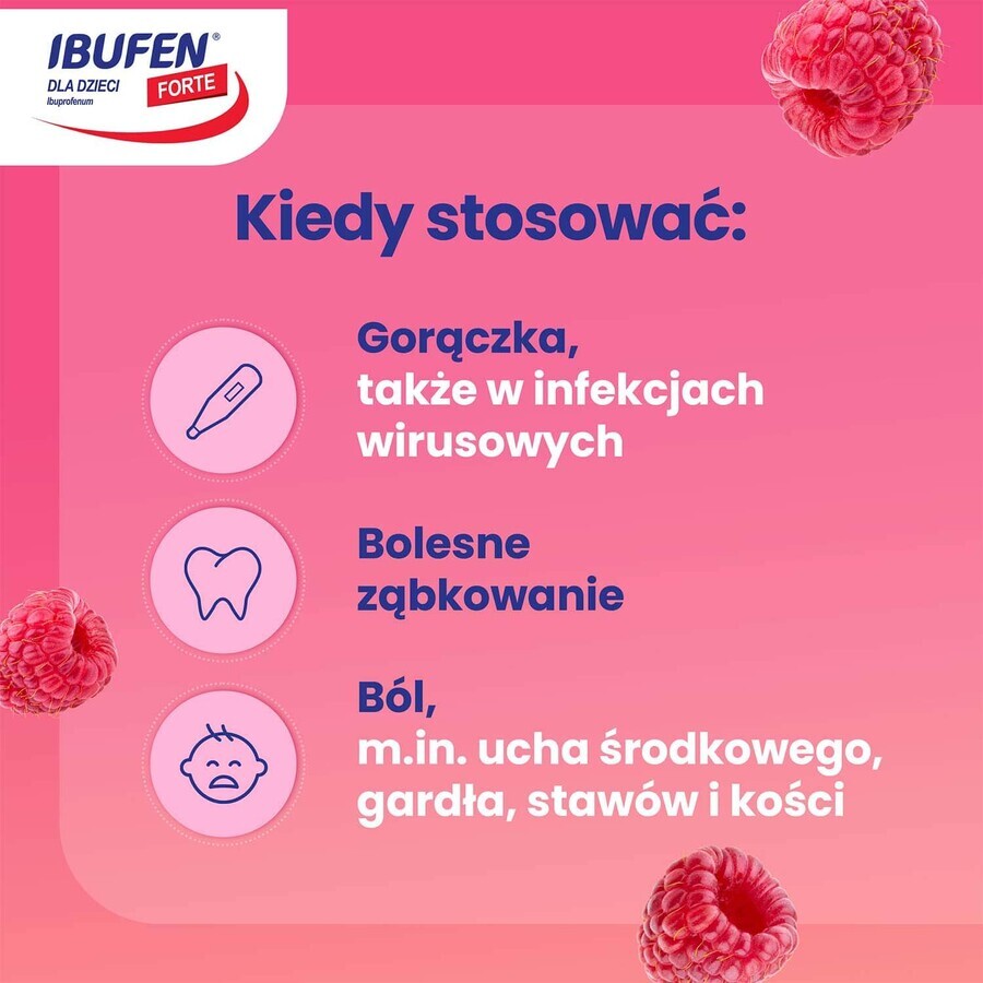 Ibufen pentru copii Forte aromă de zmeură 200 mg/ 5ml, suspensie orală de la 3 luni, 100ml