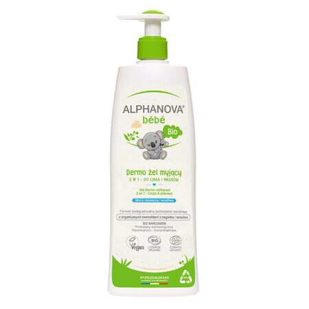 Alphanova Bebe, dermo-gel voor het wassen van lichaam en haar, natuurlijk, met pomp, 500 ml