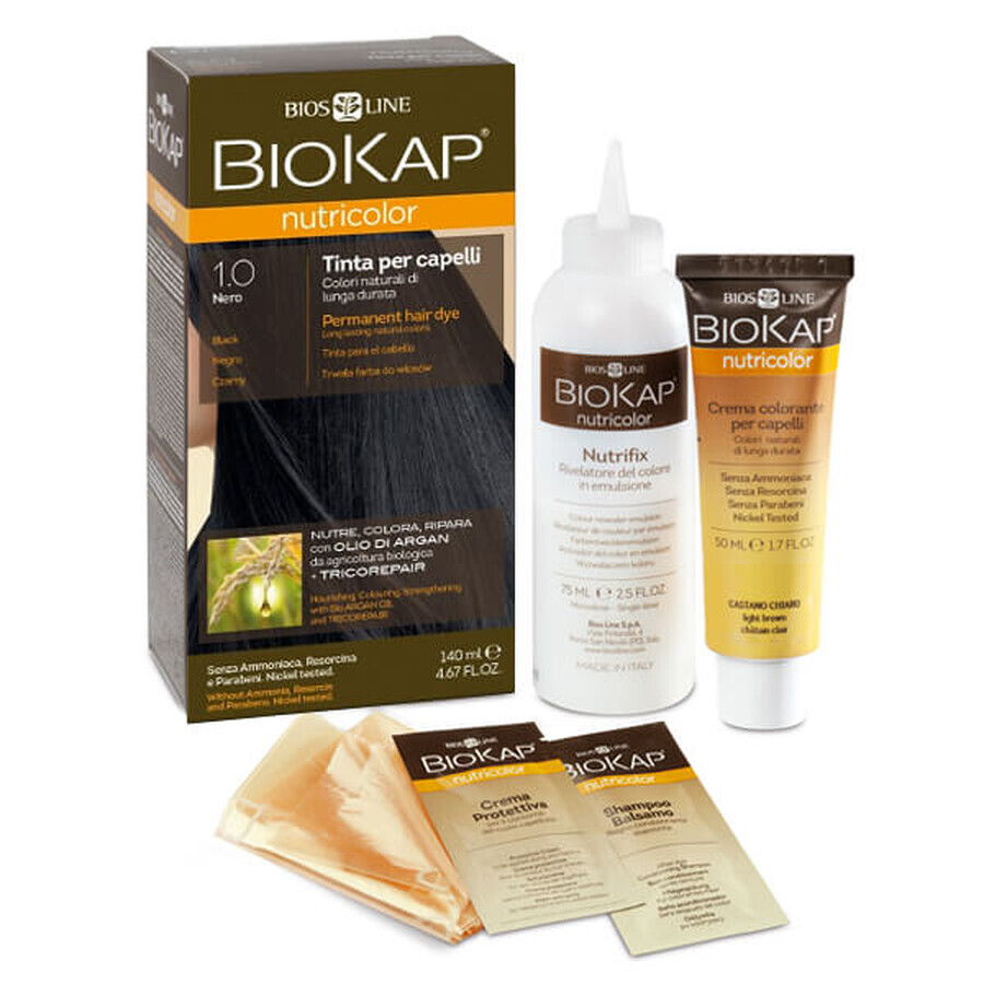 Biokap Nutricolor, vopsea de păr, 1.0 negru, 140 ml