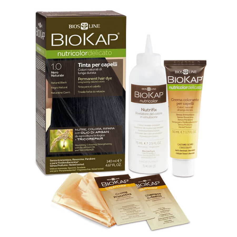 Biokap Nutricolor Delicato, hair dye, 1.0 natural black, 140 ml