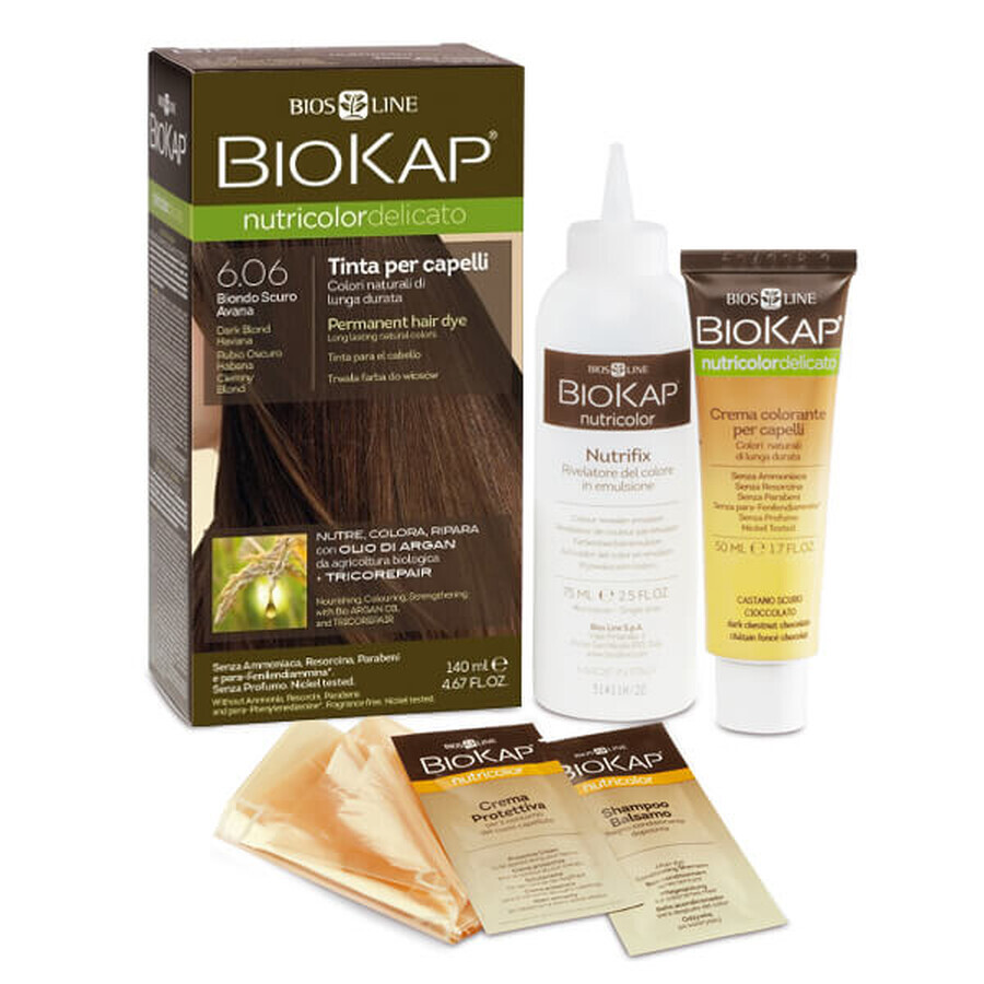 Biokap Nutricolor Delicato, tinte colorante para el cabello, 6.06 rubio oscuro, 140 ml