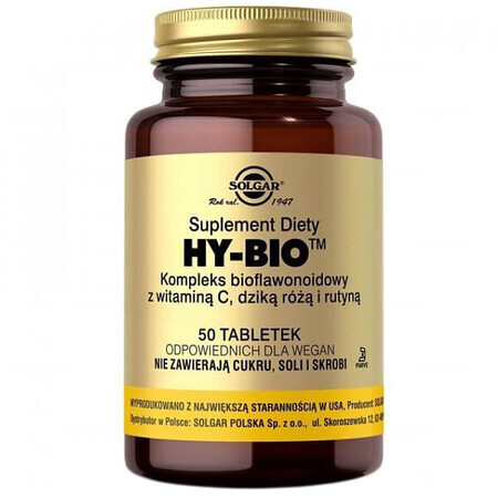 Solgar Hy-Bio, complesso di bioflavonoidi con vitamina C, rosa canina e rutina, 50 compresse