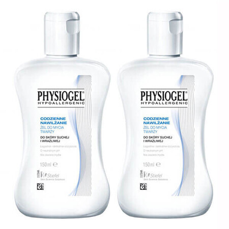 Physiogel Daily Moisturising Set, gezichtsreinigingsgel, droge en gevoelige huid, 2 x 150ml