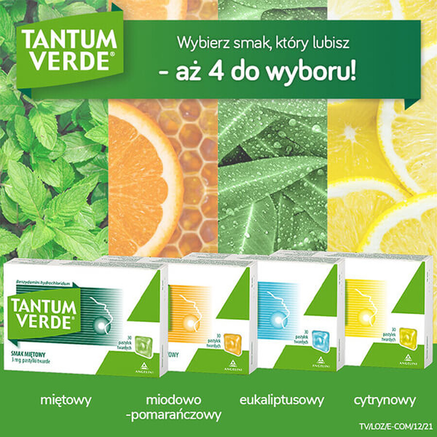 Tantum Verde 3 mg, aroma di eucalipto, 30 pastiglie rigide