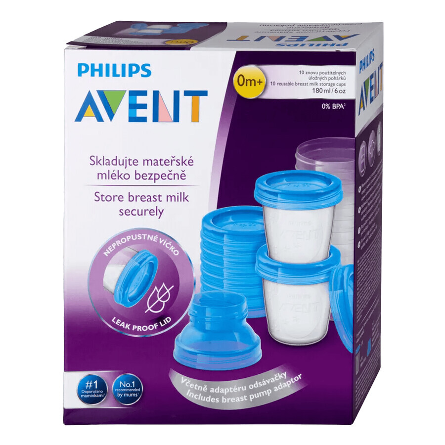 Avent, recipientes para leche materna, SCF618/ 10, 10 x 180 ml