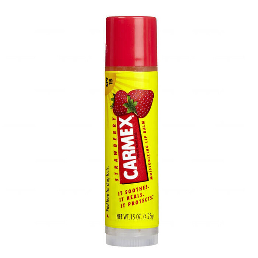 Carmex Strawberry, moisturizing lip balm stick, SPF 15, 4.25 g