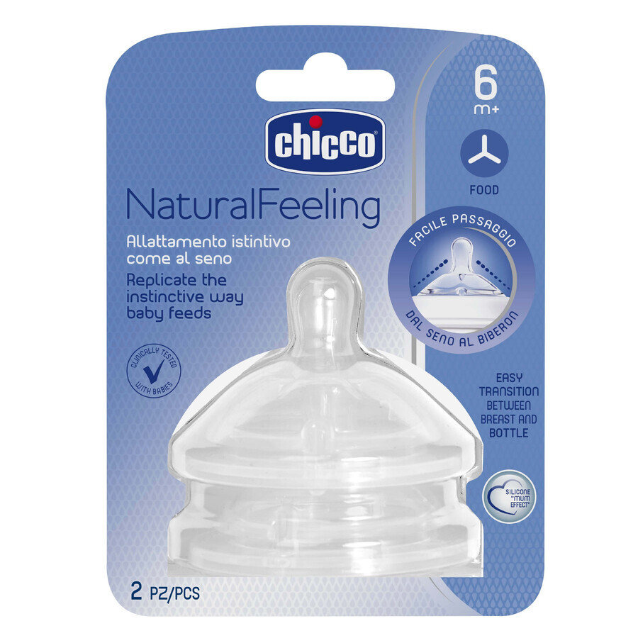 Chicco, NaturalFeeling flessenspeen 6m+, papstroom, na 6 maanden, 2 stuks