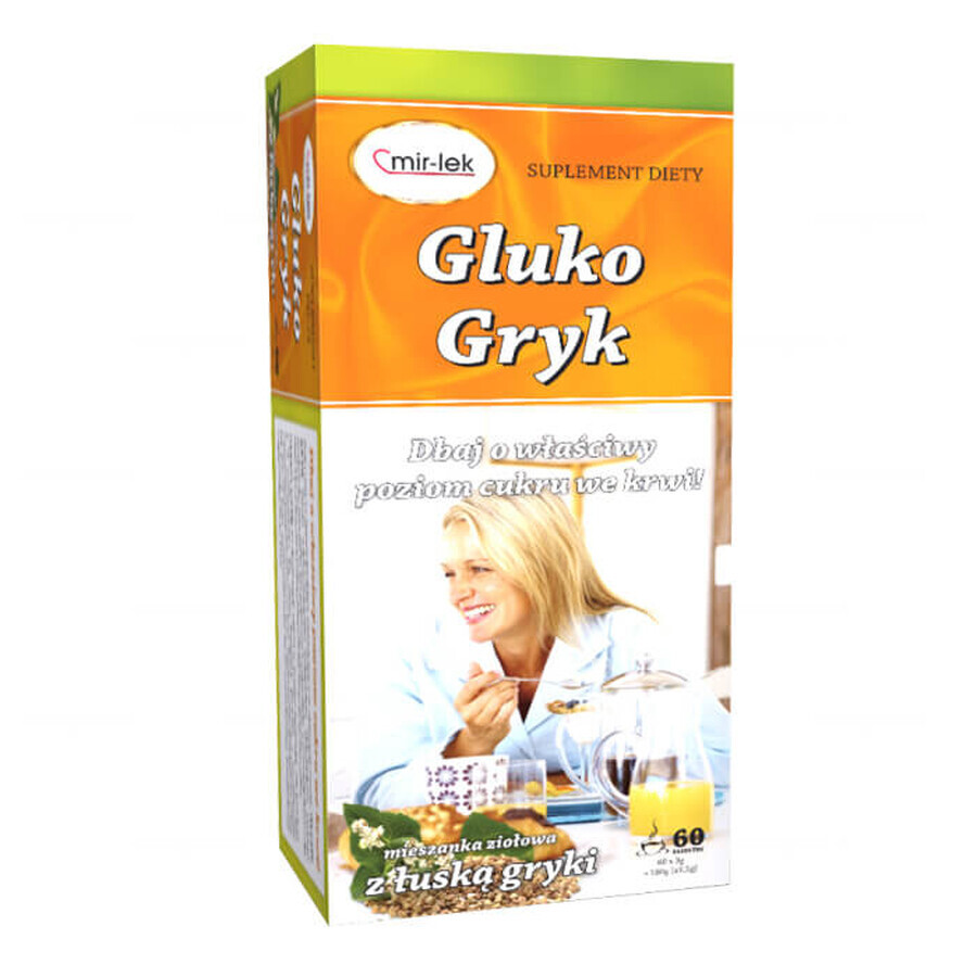 Gluko-Gryk, kruidenmengsel met wit moerbeiblad en boekweitkaf, 2,5 g x 60 builtjes