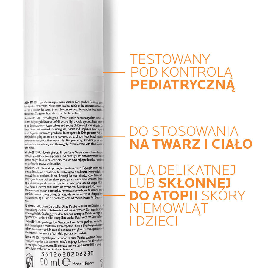 La Roche-Posay Anthelios Dermo-Pediatrics, beschermende melk voor gezicht en lichaam vanaf 6 maanden, SPF 50+, 50 ml