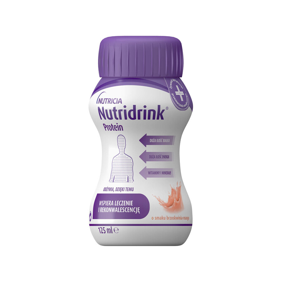 Nutridrink Protein, nutritional preparation, peach-mango flavor, 4 x 125 ml