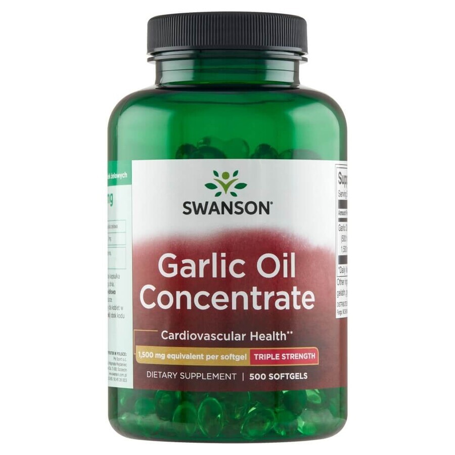 Swanson Garlic Oil Concentrate, olio d'aglio, 500 capsule in gel