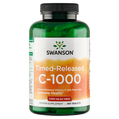 Swanson Timed-Released C-1000 with Rose Hips, vitamine C 1000 mg avec cynorrhodon, 250 comprimés à libération prolongée