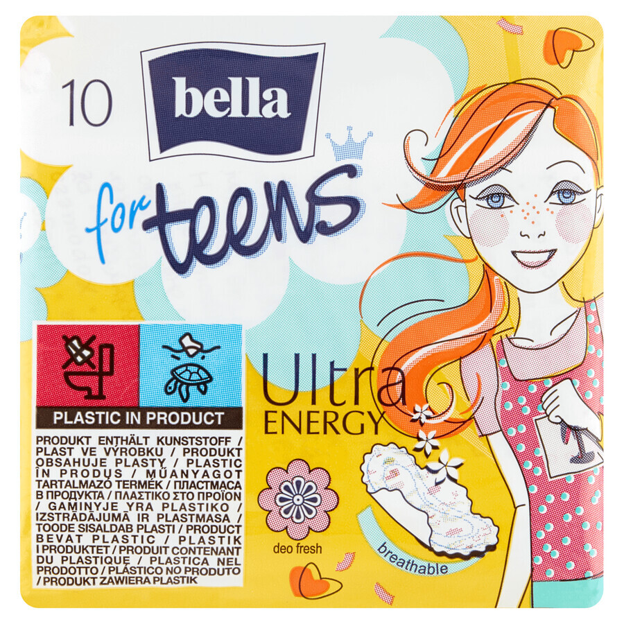 Bella for Teens, Damenbinden mit Flügeln, deo fresh, Ultra Energy, 10 Stück