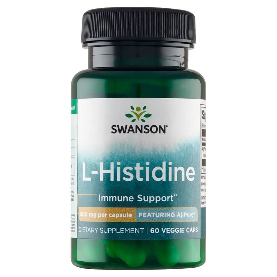 Swanson AjiPure L-Histidine, L-Histidine 500 mg, 60 vegetarian capsules