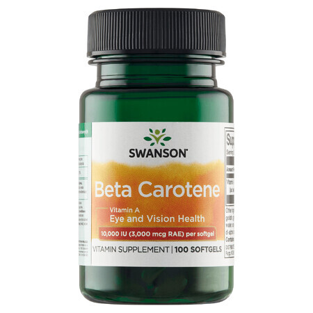 Swanson Beta Caroteno 10000 UI, betacaroteno, 100 cápsulas de gel