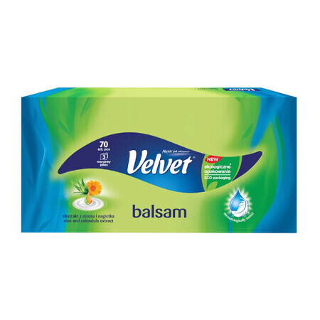 Fluwelen Balsem, 3-laags tissues met aloë vera en calendula-extract, 70 stuks