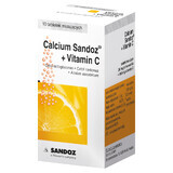 Calcium Sandoz + Vitamin C 260 mg + 1000 mg, orange flavor, 10 effervescent tablets