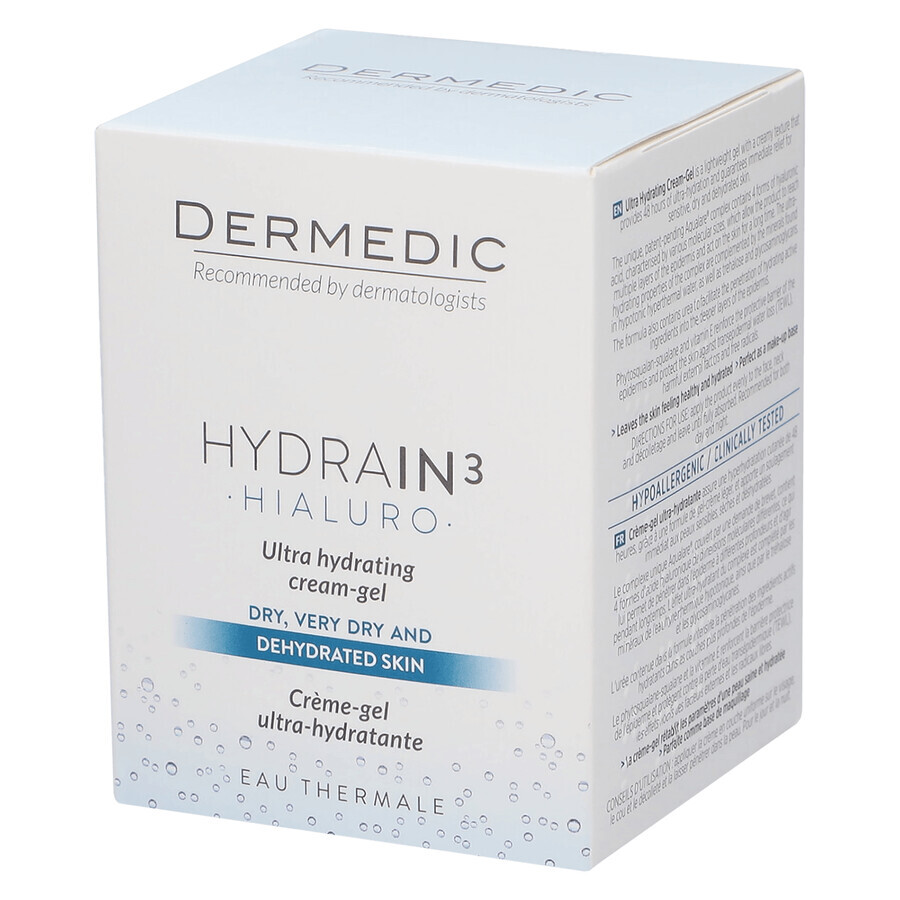 Dermedic Hydrain 3 Hialuro, ultrahydraterende gezichtscrème-gel, droge huid, 50 ml