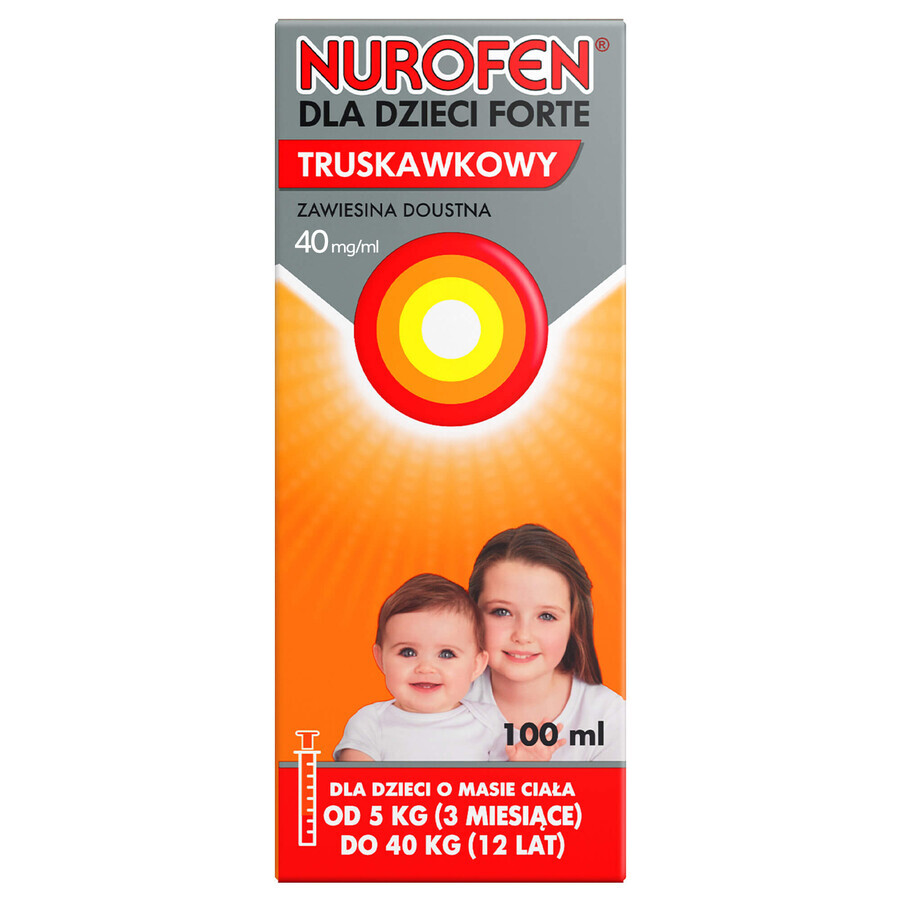 Nurofen für Kinder Forte Erdbeere 40 mg/ml, Suspension zum Einnehmen, 3 Monate bis 12 Jahre, 100 ml