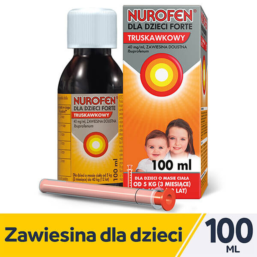 Nurofen für Kinder Forte Erdbeere 40 mg/ml, Suspension zum Einnehmen, 3 Monate bis 12 Jahre, 100 ml