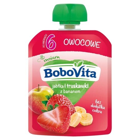 BoboVita Mousse in een tube, appel en aardbei met banaan, na 6 maanden, 80 g