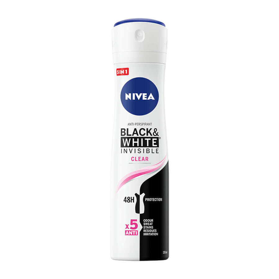 Nivea, spray antiperspirant, Invisible Black &amp; White, Transparent, 150 ml