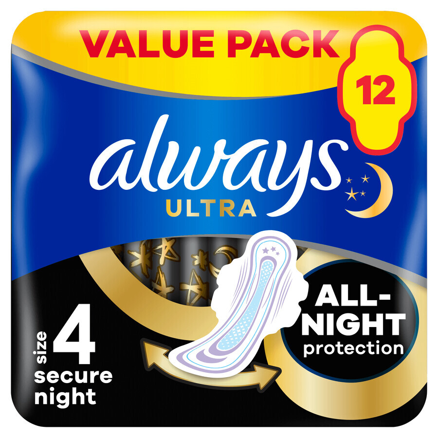 Always Ultra, nachtelijk maandverband met vleugels, Secure Night, 12 stuks