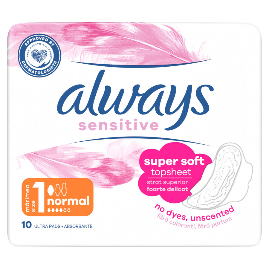 Always Sensitive, assorbenti igienici con ali, Ultra Normal Plus, 10 pz.