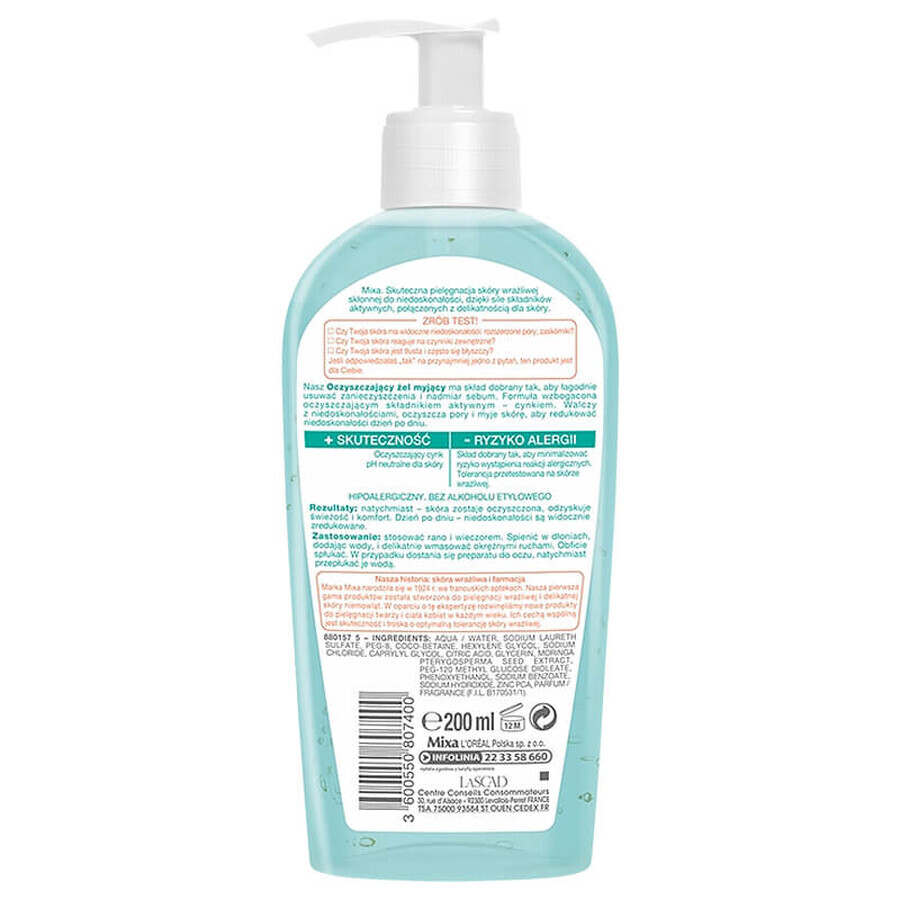 Mixa Anti Imperfection, purifying facial cleansing gel against imperfections, 200 ml