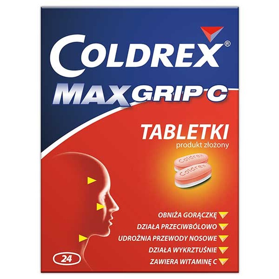 Coldrex Maxgrip C 500 mg + 5 mg + 25 mg + 20 mg + 30 mg, 24 tabletten