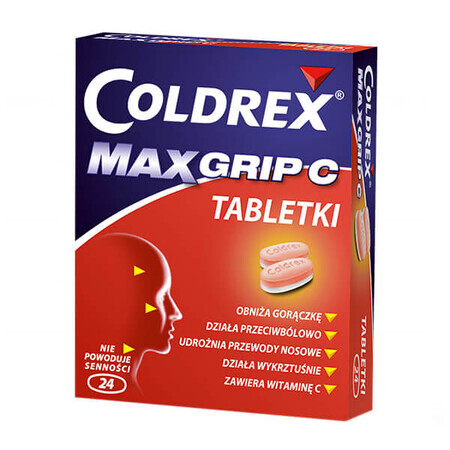 Coldrex Maxgrip C 500 mg + 5 mg + 25 mg + 20 mg + 30 mg, 24 tabletten