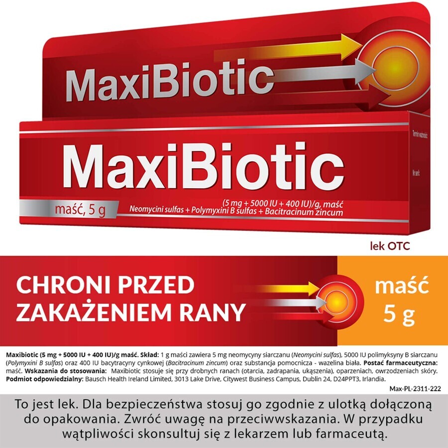 Maxibiotic (5 mg + 5000 UI + 400 UI)/g, zalf, 5 g