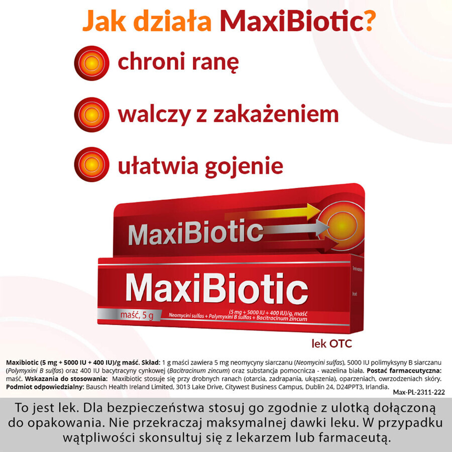 Maxibiotic (5 mg + 5000 UI + 400 UI)/g, zalf, 5 g