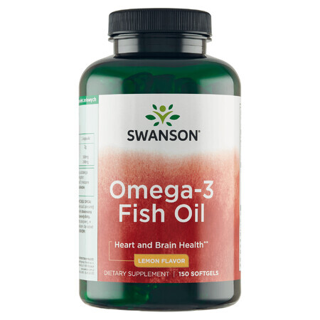 Swanson Omega-3 Fish Oil, aromă de lămâie, 150 capsule gel