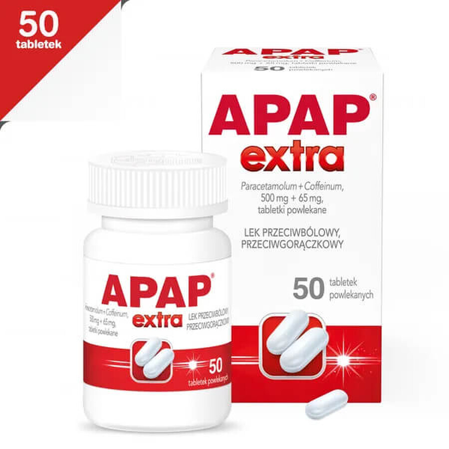 Apap Extra 500 mg + 65 mg, 50 comprimate filmate