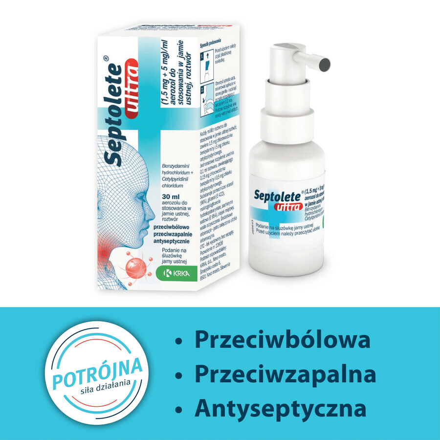 Septolete Ultra (1,5 mg + 5 mg)/ml, orale spray, oplossing, 30 ml